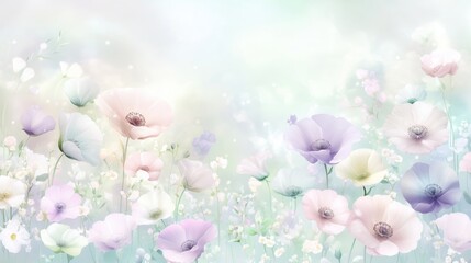 Beautiful floral arrangement showcasing pastel poppies and wildflowers in a serene garden setting during springtime