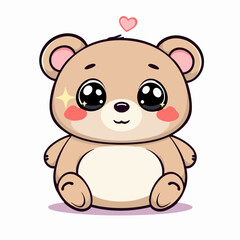 Cute kawaii teddy bear with big eyes and blush