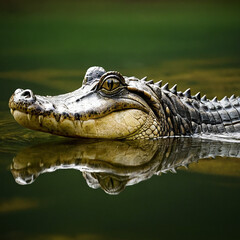 Fototapeta premium Spectacled Caiman in Water Reflection Wildlife Nature