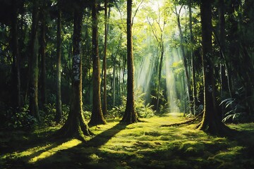 Obraz premium sun rays in forest