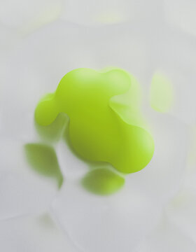 Abstract 3D rendering of a green geometric shape with a soft and fluid appearance