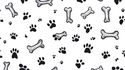 Paw prints and bones pattern, background texture, pet shop