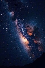 Naklejka premium Dark canvas of starry night sky with glittering celestial bodies against a vast black universe, galaxy, stars