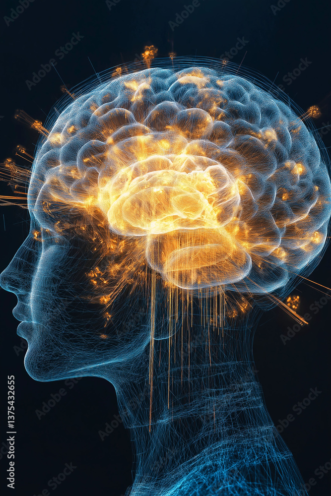 Poster alpha wave brain focus. relaxation therapy. eeg cognitive. abstract digital representation of alpha 