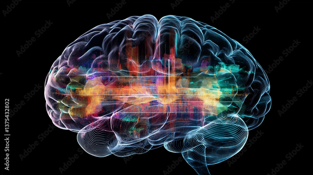 Poster alpha wave brain focus. relaxation therapy. eeg cognitive. visualization of eeg data on a digital br