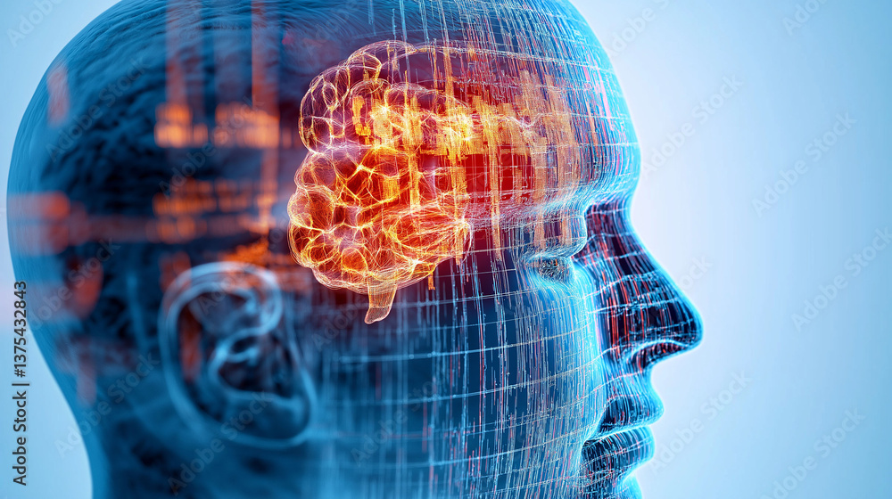 Poster alpha wave brain focus. relaxation therapy. eeg cognitive. eeg data visualization on a digital brain