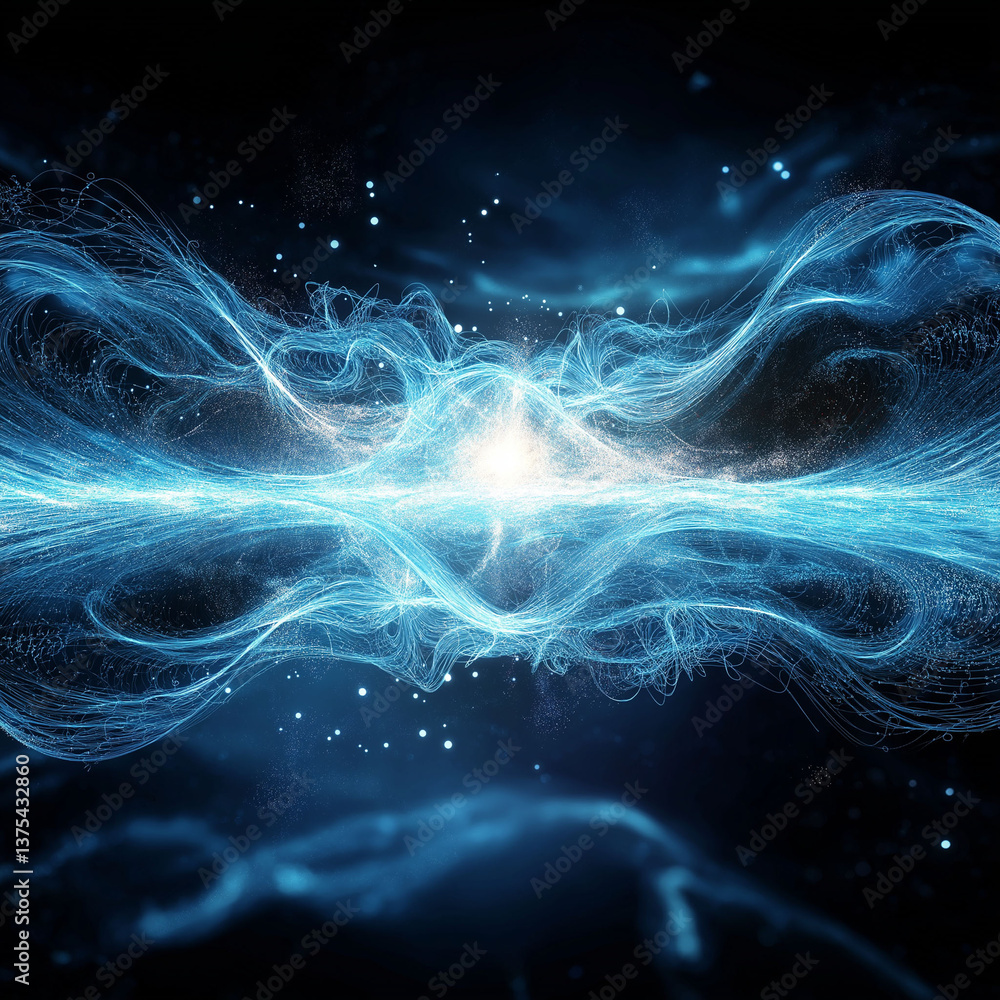 Poster alpha wave brain focus. relaxation therapy. eeg cognitive. flowing energy visualization in neural pa