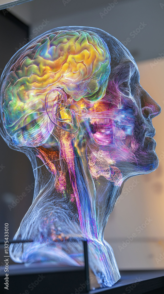 Poster alpha wave brain focus. relaxation therapy. eeg cognitive. brain scan with alpha wave frequency map 