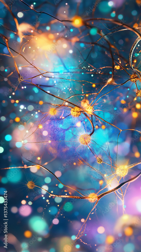 Poster alpha wave brain focus. relaxation therapy. eeg cognitive. close-up image of activated brain neurons