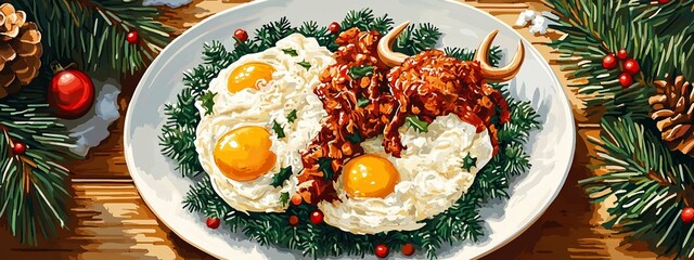 Festive Eggs and Chorizo Breakfast Plate suitable for digital content