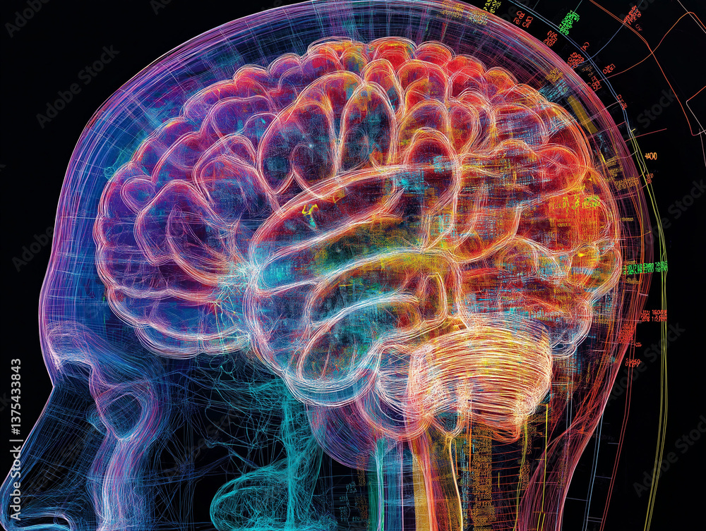 Poster alpha wave brain focus. relaxation therapy. eeg cognitive. color-coded eeg brain map emphasizing alp