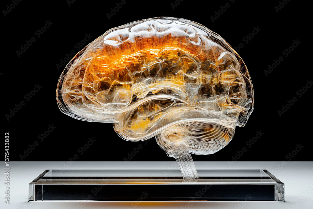 Poster alpha wave brain focus. relaxation therapy. eeg cognitive. digital brain model with eeg alpha wave v