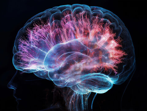 Alpha wave brain focus. Relaxation therapy. EEG cognitive. Visual representation of brain activity focused on alpha waves.