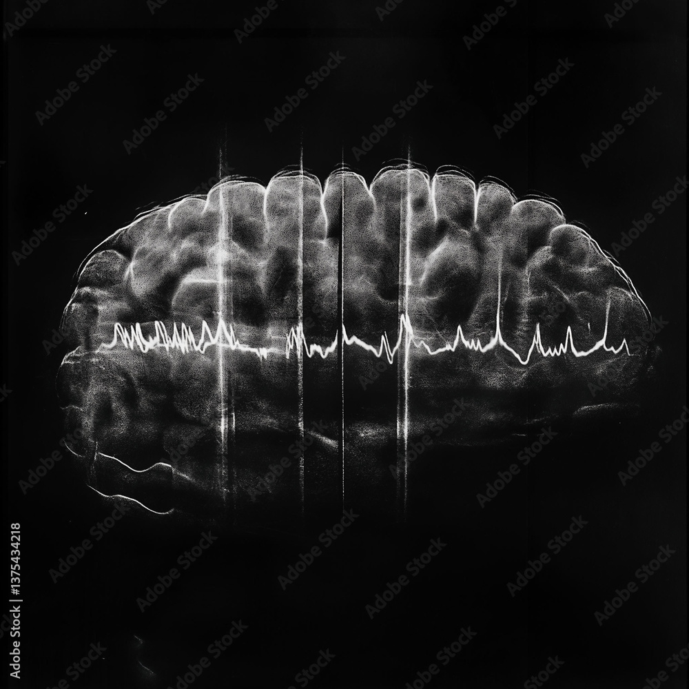 Poster alpha wave brain focus. relaxation therapy. eeg cognitive. eeg wave graph illustrating dominant alph