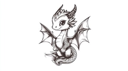 Fototapeta premium Cute baby dragon illustration, fantasy art, white background, children's book (1)