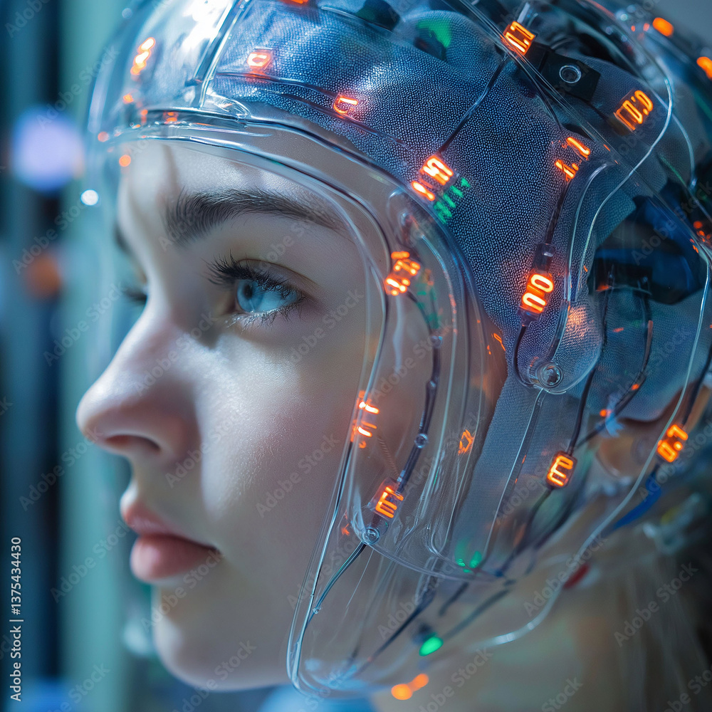 Poster alpha wave brain focus. relaxation therapy. eeg cognitive. high-tech eeg device for tracking alpha w