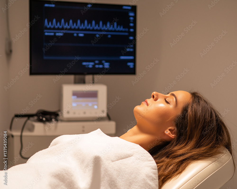 Poster alpha wave brain focus. relaxation therapy. eeg cognitive. therapist monitoring alpha wave output du