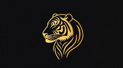 Golden tiger head profile, dark background, wildlife art, logo design