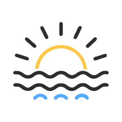 Obraz premium Sunset over ocean icon in linear graphic style