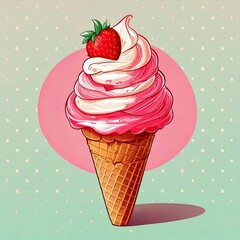 C&ocirc;ne de glace vanille fraise pop