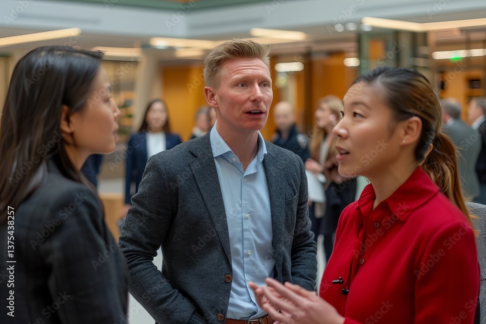 Poster diverse group of professionals in a modern office collaborating on implementation of esg environment