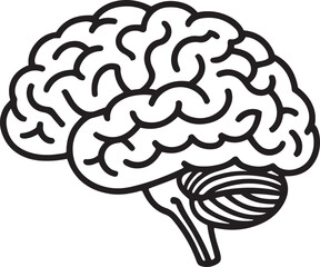 Outlined Illustration of a Brain Depicting Cognitive and Neural Processes