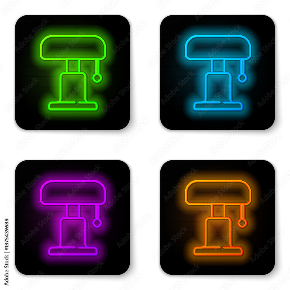 Aufkleber glowing neon line table lamp icon isolated on white background. black square button. vector
