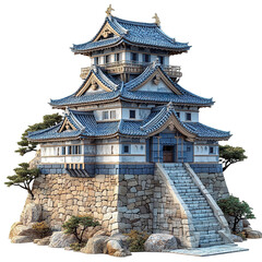 Fototapeta premium 3D front view illustration of a Nijo Castle Japan monument isolated on a white transparent background
