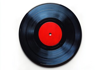 Classic Vinyl Record with Vibrant Red Center in Minimalist Aesthetic