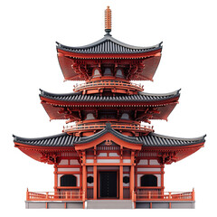 3D front view illustration of a Senso-ji Japan monument isolated on a white transparent background
