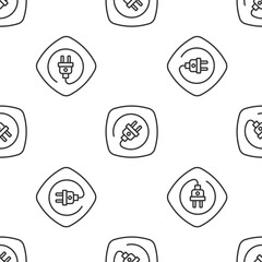 Grey line Electric plug icon isolated seamless pattern on white background. Concept of connection and disconnection of the electricity. Vector