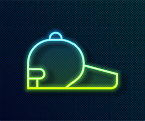 Glowing neon line Baseball cap icon isolated on black background. Sport equipment. Sports uniform. Vector