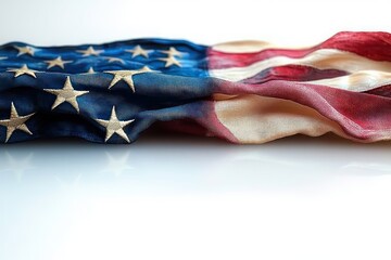 Fototapeta premium Patriotic Vintage American Flag Close-Up on White Background with Copy Space