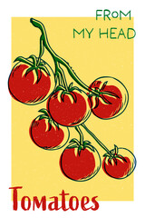 Red tomato vintage t-shirt design. From my head tomatoes art risography style