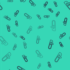 Black line Chainsaw icon isolated seamless pattern on green background. Vector