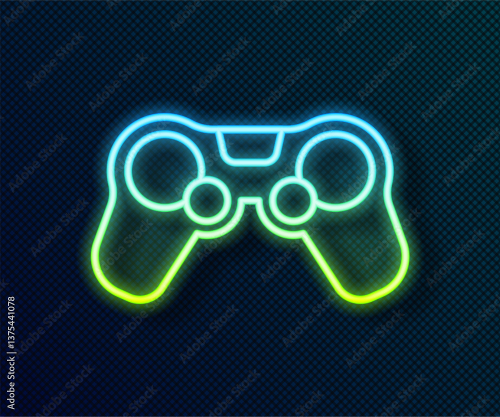 Poster glowing neon line gamepad icon isolated on black background. game controller. vector