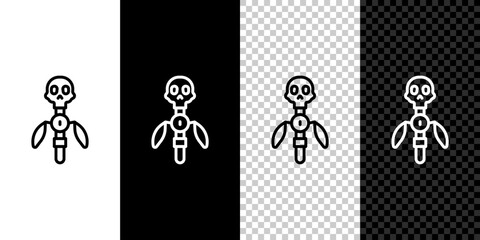 Set line Magic staff icon isolated on black and white, transparent background. Magic wand, scepter, stick, rod. Vector