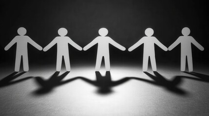 Unity in shadow: paper figures symbolize togetherness and support beneath dim lighting