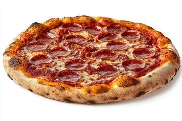 Photorealistic Pepperoni Pizza on White Background with Crust Cheese and Sauce