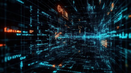 Obraz premium Futuristic Digital Matrix Glowing Equations Cyberpunk Aesthetic High-Tech Atmosphere