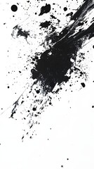 Obraz premium Abstract composition of scattered black spots and swirling shapes against a clean white background with a contemporary cinematic lighting effect creating a striking visual contrast and atmosphere