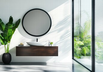 Modern Bathroom with Natural Light and Greenery