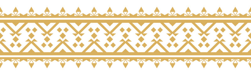 Gold ethnic border ornament. Geometric ethnic oriental seamless pattern. Stripe vector illustration. Native American Mexican African Indian tribal. Design border, textile, fabric, clothing, carpet.