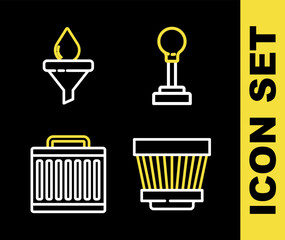 Set line Gear shifter, Car air filter, radiator cooling system and Funnel and oil drop icon. Vector