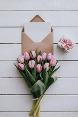 bouquet of tulips on blank card