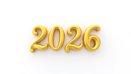 3d metallic realistic number 2026 in golden calligraphic on a white background