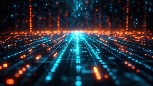 Futuristic Digital Matrix with Teal Mathematical Equations in Cyberpunk Aesthetic