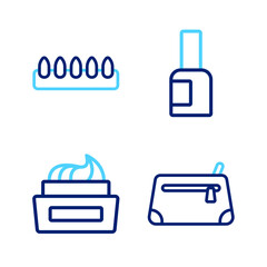 Set line Cosmetic bag, Bottle of nail polish, and False nails icon. Vector
