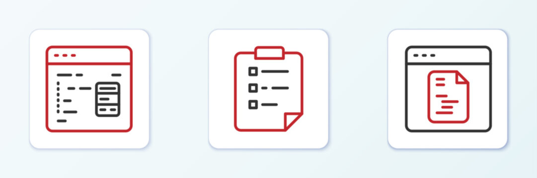 Set line Software, and Clipboard with checklist icon. Vector