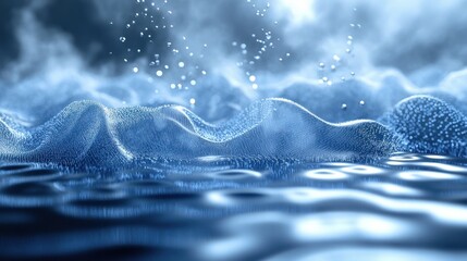 Abstract Blue Water Surface with Bubbles and Vapor - 3D Render